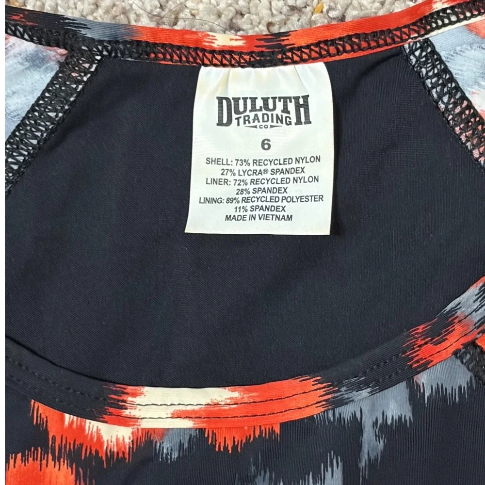 Duluth Trading Co Suit Up Swim Top Built-In Bra‎ Cap Sleeve Floral Size 6 UPF 50